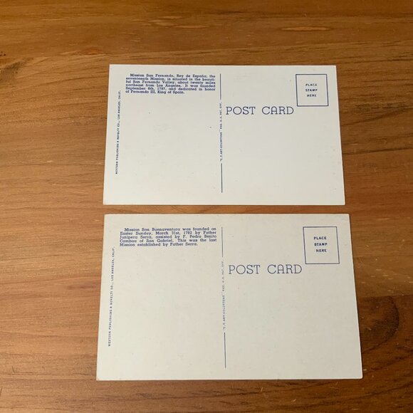 VINTAGE POSTCARDS - LOT OF 2 - MISSION SAN FERNANDO & MISSION SAN BUENAVENTURA - Picture 2 of 2